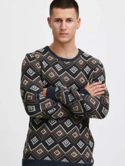 BLEND Pullover & Strickjacken<Herren Strickpullover blau gemustert