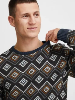 BLEND Pullover & Strickjacken<Herren Strickpullover blau gemustert