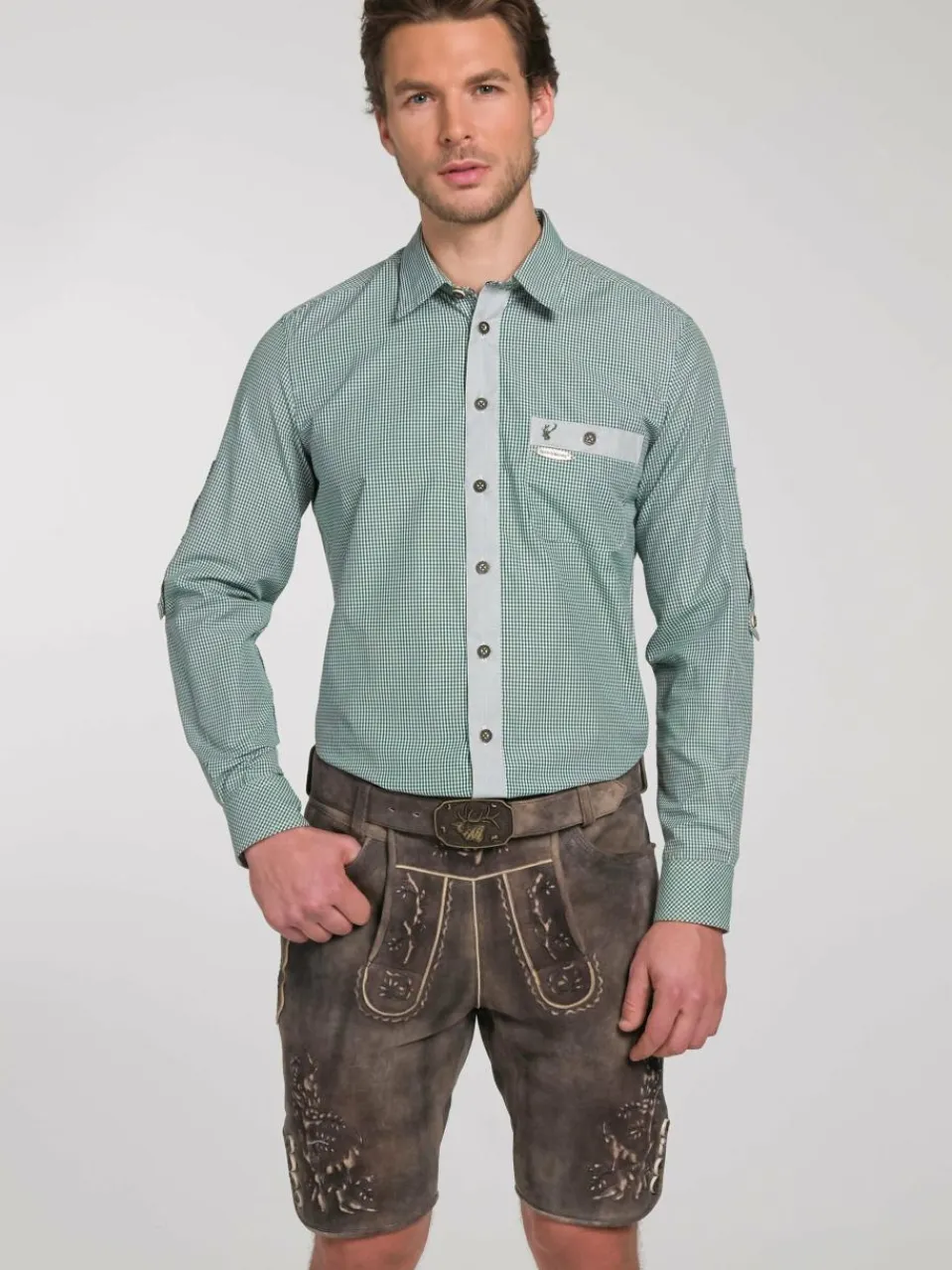 Spieth & Wenksy Hemden<Herren Trachtenhemd - Dorf Langarm grün uni