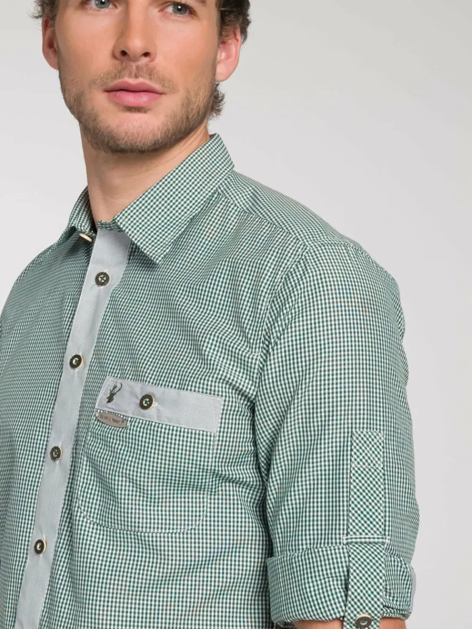 Spieth & Wenksy Hemden<Herren Trachtenhemd - Dorf Langarm grün uni