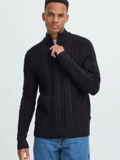 BLEND Pullover & Strickjacken<Herren Troyer - BHBASIM schwarz strukturiert