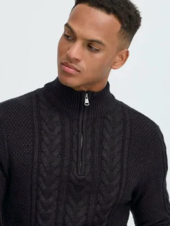 BLEND Pullover & Strickjacken<Herren Troyer - BHBASIM schwarz strukturiert