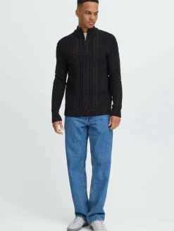 BLEND Pullover & Strickjacken<Herren Troyer - BHBASIM schwarz strukturiert