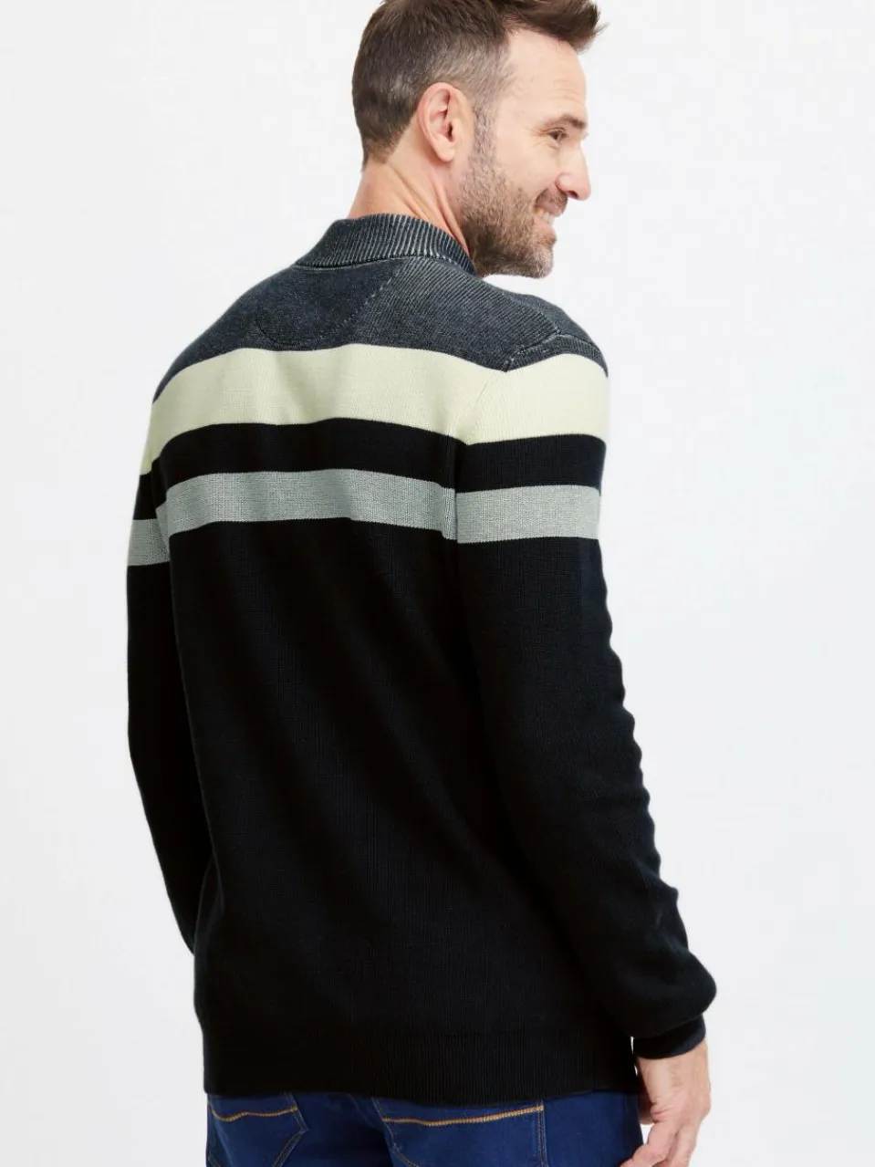 FQ1924 Pullover & Strickjacken<Herren Troyer - FQKyle blau gestreift