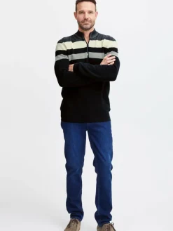 FQ1924 Pullover & Strickjacken<Herren Troyer - FQKyle blau gestreift