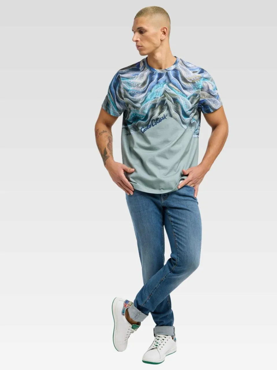 Carlo Colucci Shirts<Herren T-Shirt - Donquerque petrol bedruckt