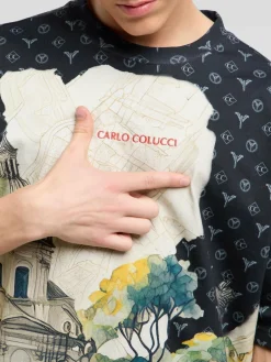 Carlo Colucci Shirts<Herren T-Shirt - Emmerich schwarz gemustert