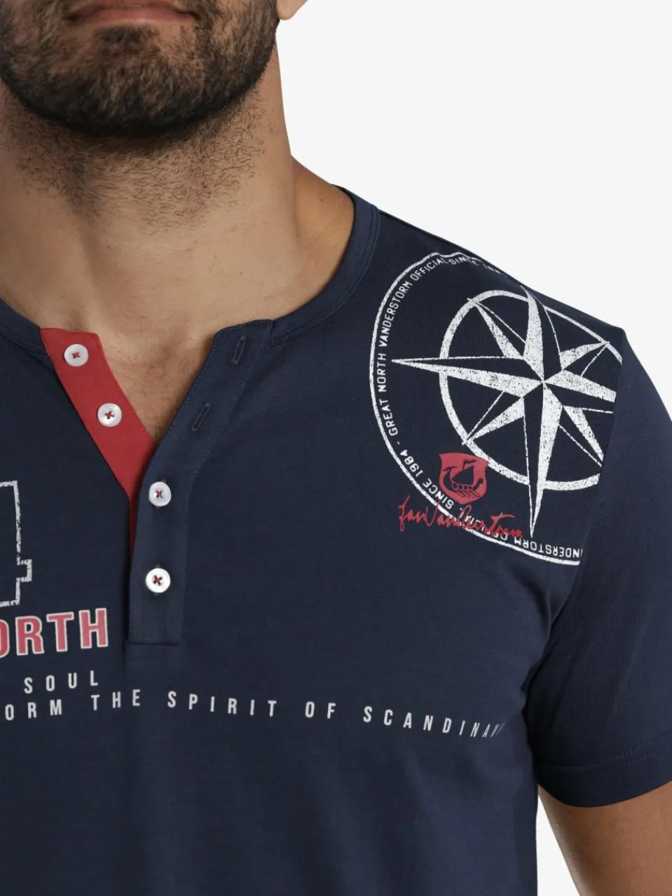 Jan Vanderstorm Shirts<Herren T-Shirt - LINDRAD blau bedruckt