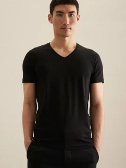 Seidensticker Shirts<Herren T-Shirt - Uni schwarz uni