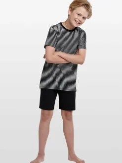 Schiesser Jungen<Jungen Kurzer Schlafanzug - Basic Kids schwarz gestreift