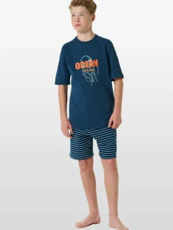 Schiesser Jungen<Jungen Pyjama - Organic Cotton blau bedruckt