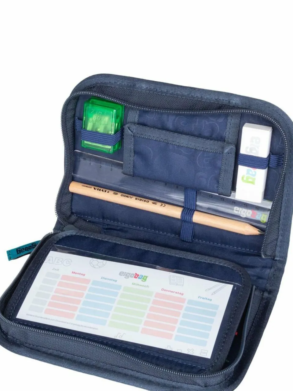 ergobag Jungen<Kinder Schulranzen - cubo Set GLOW blau gemustert