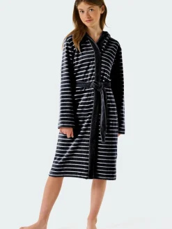 Schiesser Mädchen<Mädchen Bademantel - Feather Terry marine gestreift