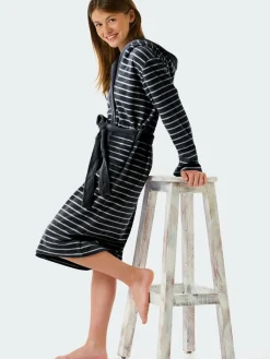 Schiesser Mädchen<Mädchen Bademantel - Feather Terry marine gestreift
