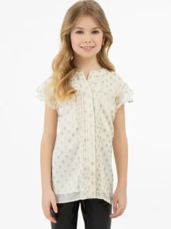 Faina Mädchen<Mädchen Bluse weiß gepunktet