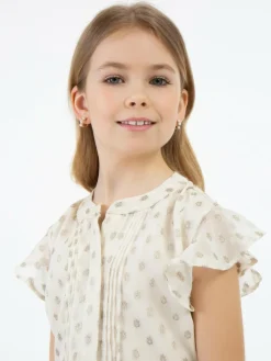 Faina Mädchen<Mädchen Bluse weiß gepunktet
