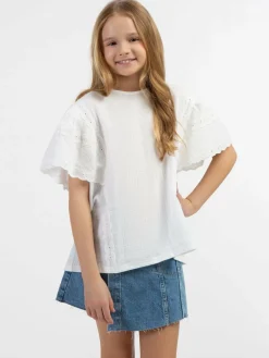 Dreimaster Mädchen<Mädchen Blusenshirt mit Spitze weiß uni