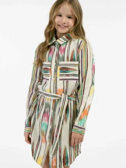 MyMo Mädchen<Mädchen Hemdblusenkleid weiß gestreift