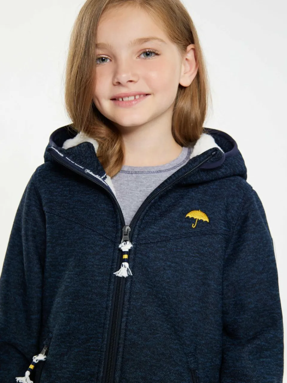 Schmuddelwedda Mädchen<Mädels Strickfleeceblouson mit Teddyfutter blau meliert